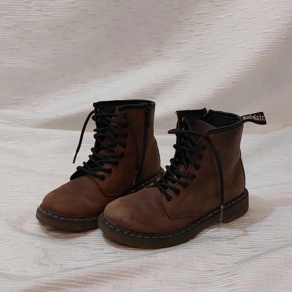 Dr. Martens Brown Kids Lace-Up Combat Boots Size 2